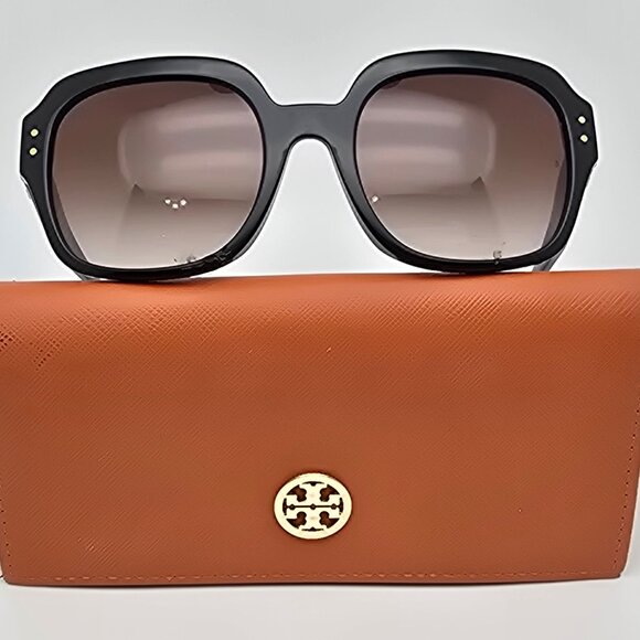 Tory Burch TY7143U 1709/13 Black Frame Brown Gradient Lens Sunglasses w/ Case - Picture 1 of 16